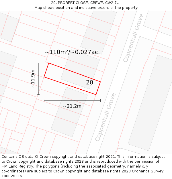 20, PROBERT CLOSE, CREWE, CW2 7UL: Plot and title map