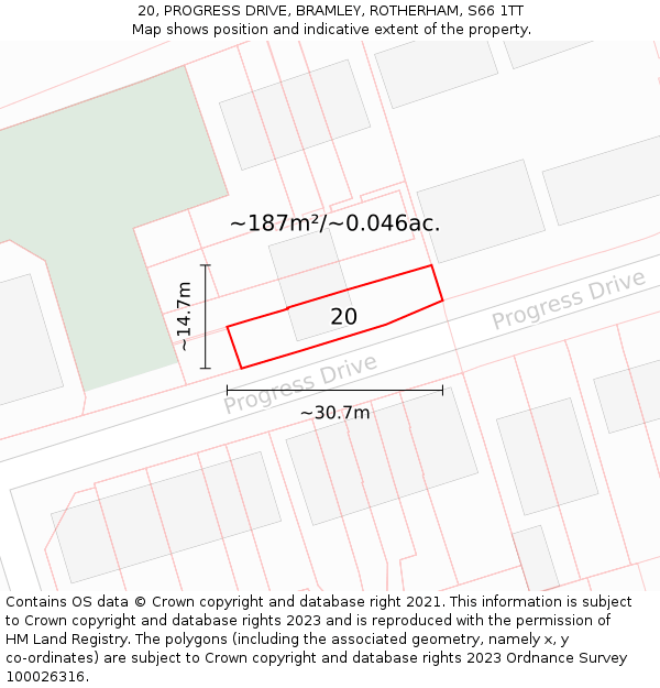 20, PROGRESS DRIVE, BRAMLEY, ROTHERHAM, S66 1TT: Plot and title map