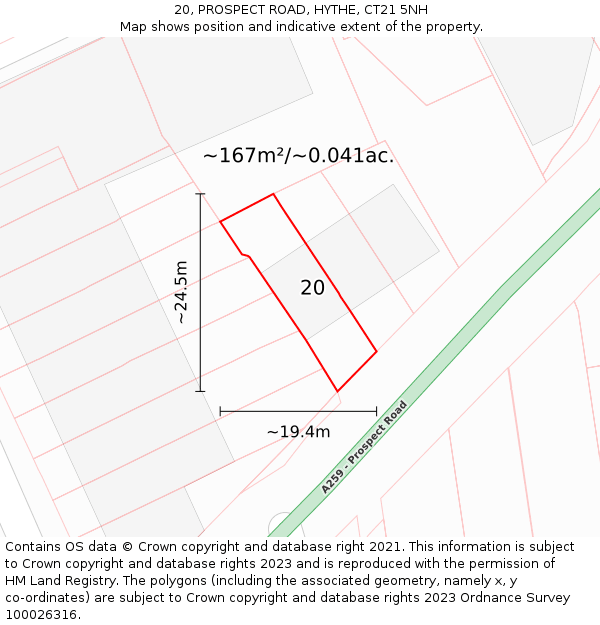 20, PROSPECT ROAD, HYTHE, CT21 5NH: Plot and title map