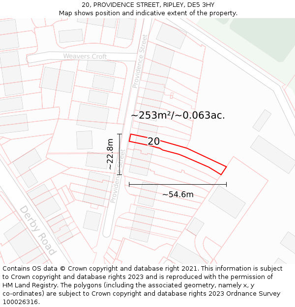 20, PROVIDENCE STREET, RIPLEY, DE5 3HY: Plot and title map