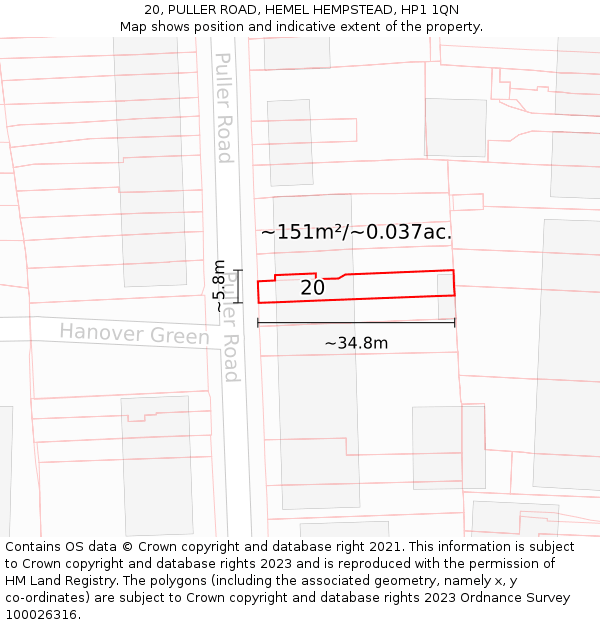 20, PULLER ROAD, HEMEL HEMPSTEAD, HP1 1QN: Plot and title map