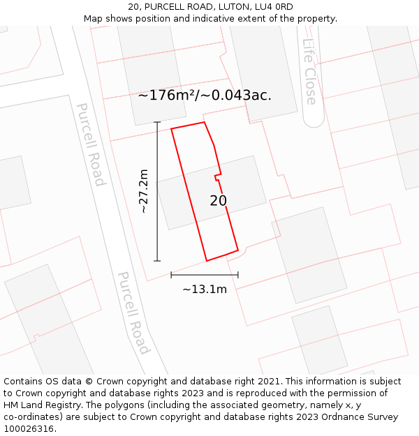20, PURCELL ROAD, LUTON, LU4 0RD: Plot and title map