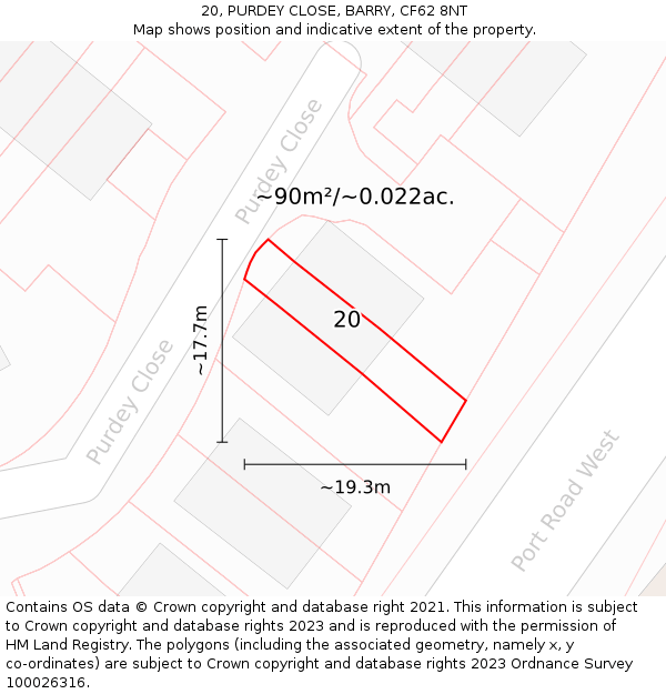 20, PURDEY CLOSE, BARRY, CF62 8NT: Plot and title map