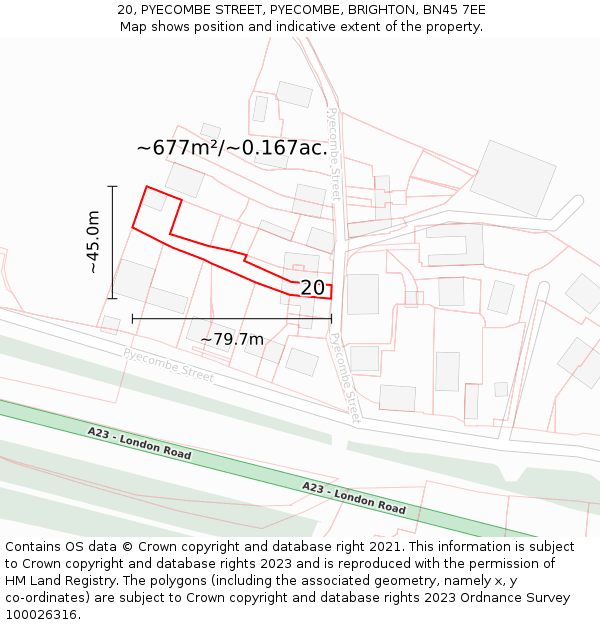 20, PYECOMBE STREET, PYECOMBE, BRIGHTON, BN45 7EE: Plot and title map