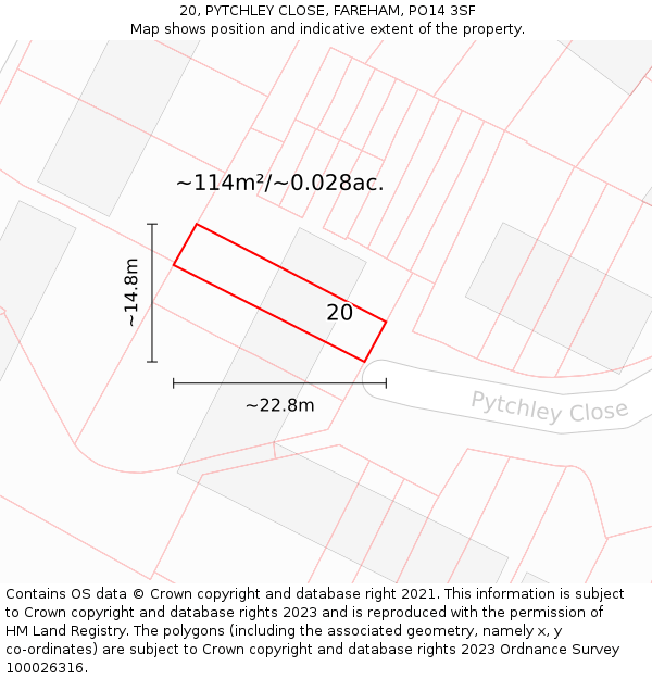 20, PYTCHLEY CLOSE, FAREHAM, PO14 3SF: Plot and title map