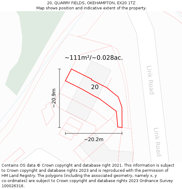 20, QUARRY FIELDS, OKEHAMPTON, EX20 1TZ: Plot and title map