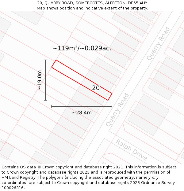 20, QUARRY ROAD, SOMERCOTES, ALFRETON, DE55 4HY: Plot and title map