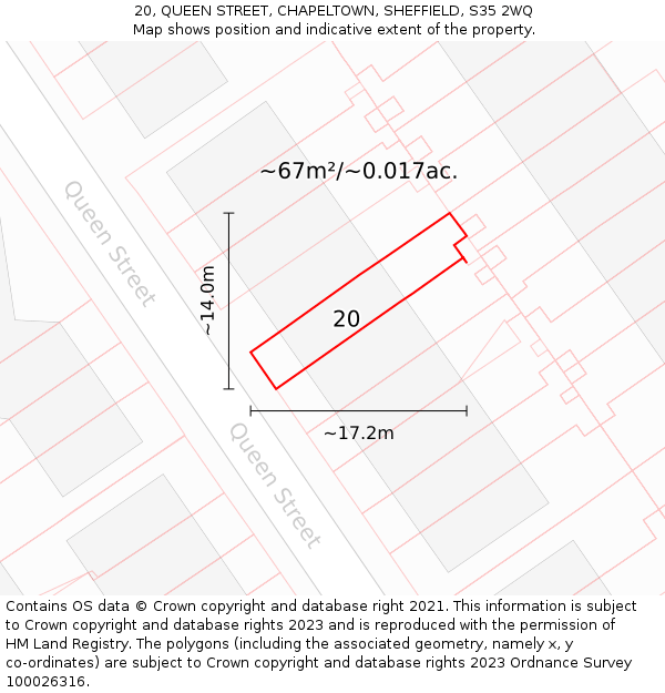 20, QUEEN STREET, CHAPELTOWN, SHEFFIELD, S35 2WQ: Plot and title map