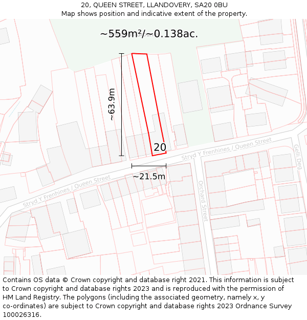 20, QUEEN STREET, LLANDOVERY, SA20 0BU: Plot and title map