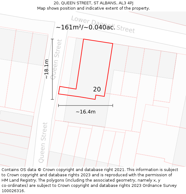 20, QUEEN STREET, ST ALBANS, AL3 4PJ: Plot and title map