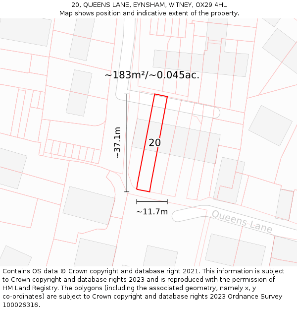 20, QUEENS LANE, EYNSHAM, WITNEY, OX29 4HL: Plot and title map