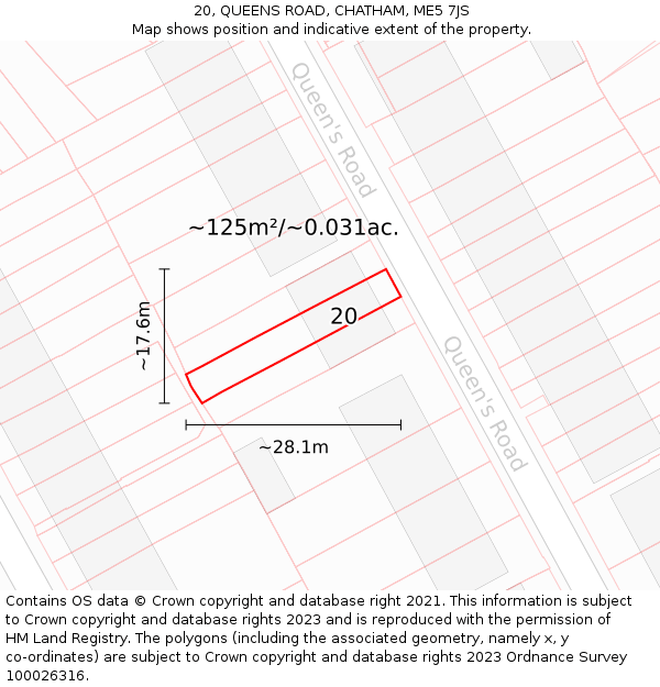 20, QUEENS ROAD, CHATHAM, ME5 7JS: Plot and title map