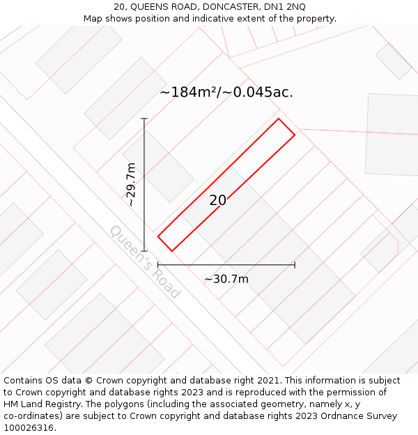 20, QUEENS ROAD, DONCASTER, DN1 2NQ: Plot and title map