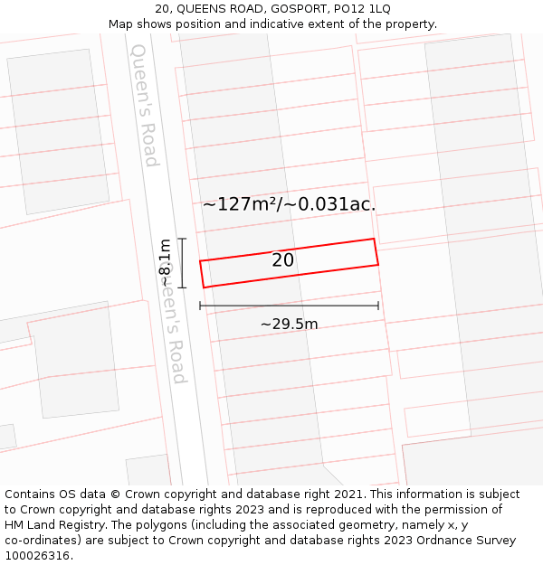 20, QUEENS ROAD, GOSPORT, PO12 1LQ: Plot and title map
