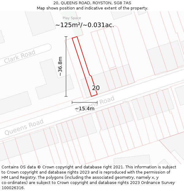 20, QUEENS ROAD, ROYSTON, SG8 7AS: Plot and title map