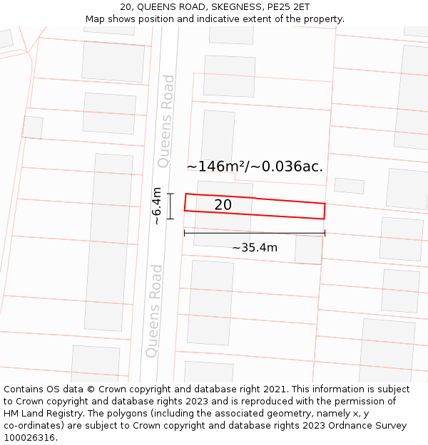 20, QUEENS ROAD, SKEGNESS, PE25 2ET: Plot and title map