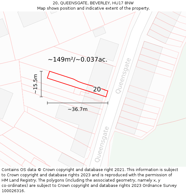 20, QUEENSGATE, BEVERLEY, HU17 8NW: Plot and title map