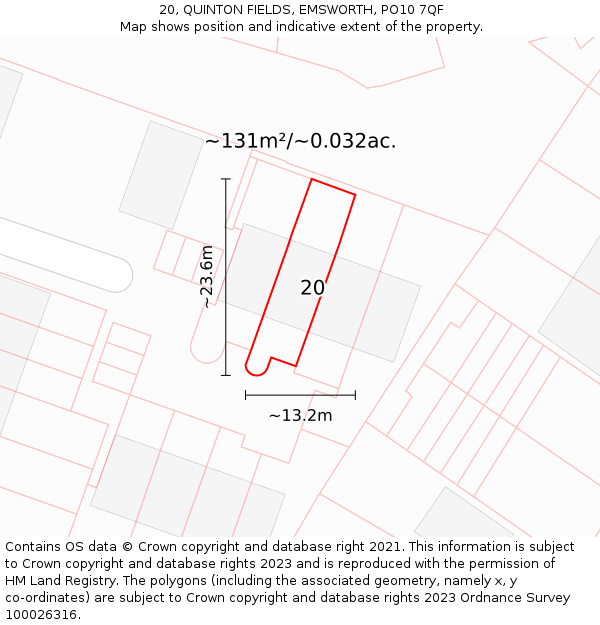 20, QUINTON FIELDS, EMSWORTH, PO10 7QF: Plot and title map