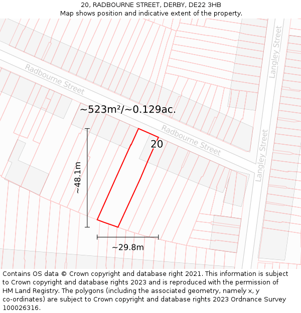 20, RADBOURNE STREET, DERBY, DE22 3HB: Plot and title map