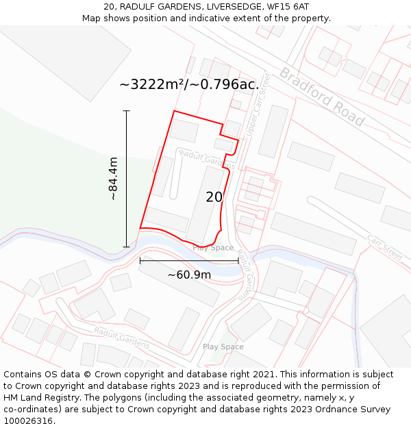 20, RADULF GARDENS, LIVERSEDGE, WF15 6AT: Plot and title map