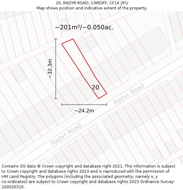 20, RADYR ROAD, CARDIFF, CF14 2FU: Plot and title map