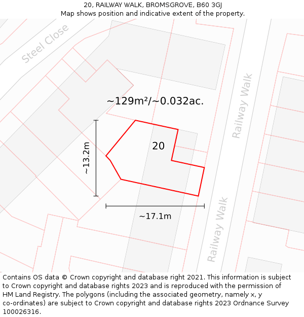 20, RAILWAY WALK, BROMSGROVE, B60 3GJ: Plot and title map