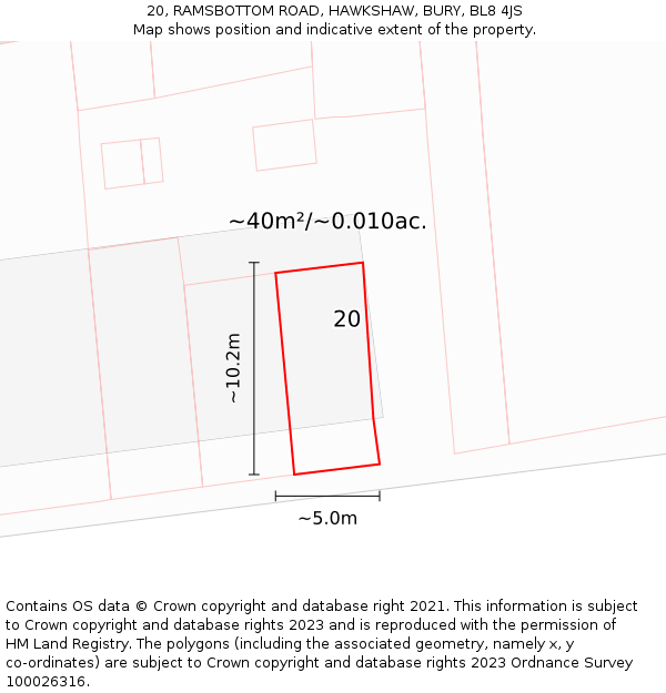 20, RAMSBOTTOM ROAD, HAWKSHAW, BURY, BL8 4JS: Plot and title map
