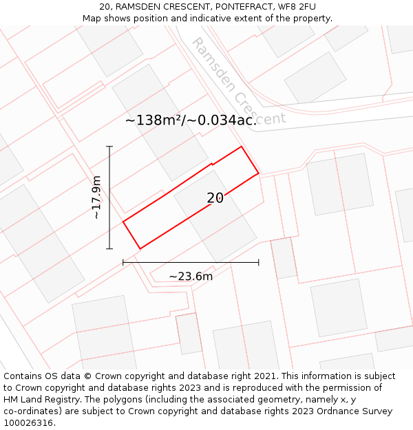20, RAMSDEN CRESCENT, PONTEFRACT, WF8 2FU: Plot and title map
