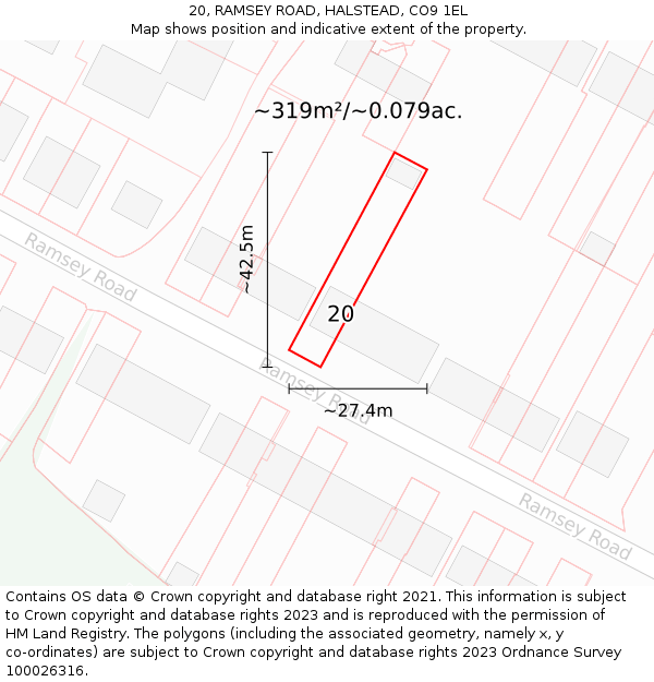 20, RAMSEY ROAD, HALSTEAD, CO9 1EL: Plot and title map