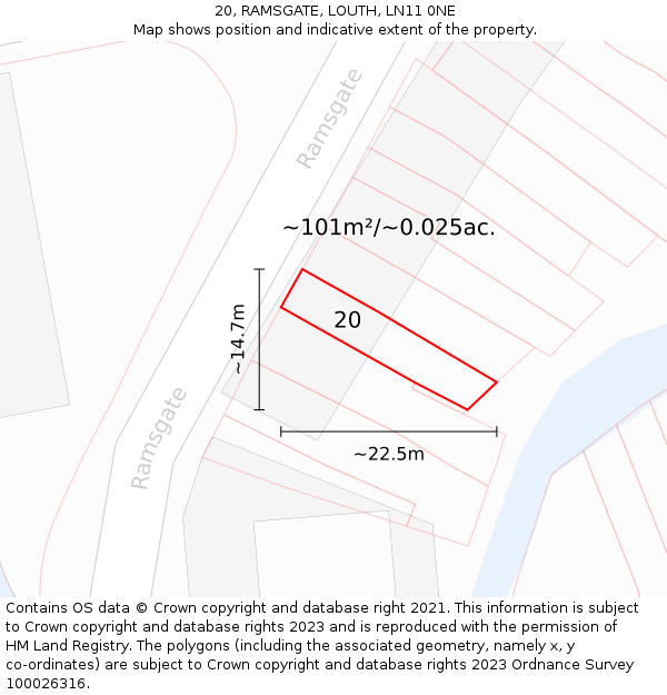20, RAMSGATE, LOUTH, LN11 0NE: Plot and title map