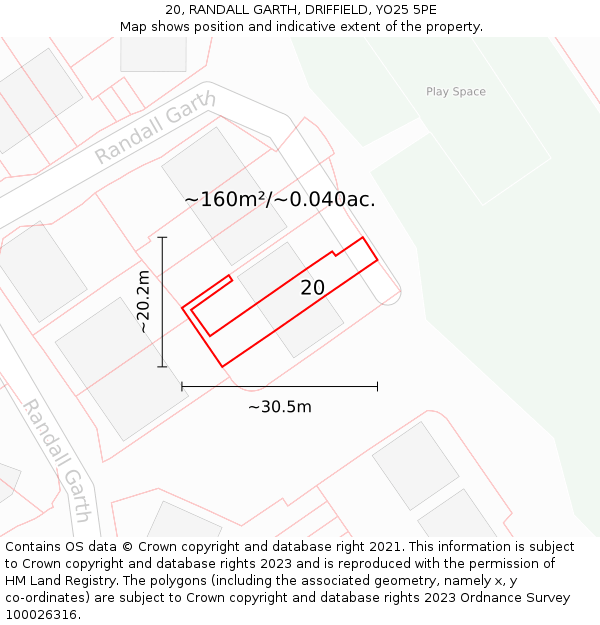 20, RANDALL GARTH, DRIFFIELD, YO25 5PE: Plot and title map