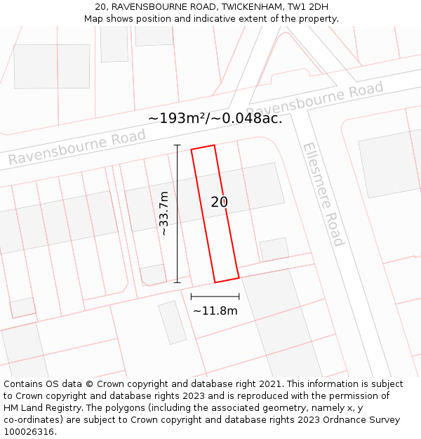 20, RAVENSBOURNE ROAD, TWICKENHAM, TW1 2DH: Plot and title map