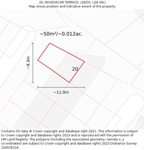 20, RAVENSCAR TERRACE, LEEDS, LS8 4AU: Plot and title map