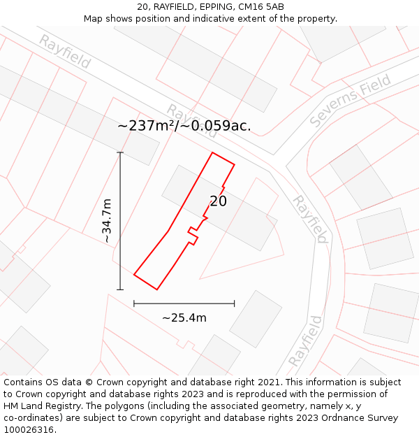 20, RAYFIELD, EPPING, CM16 5AB: Plot and title map
