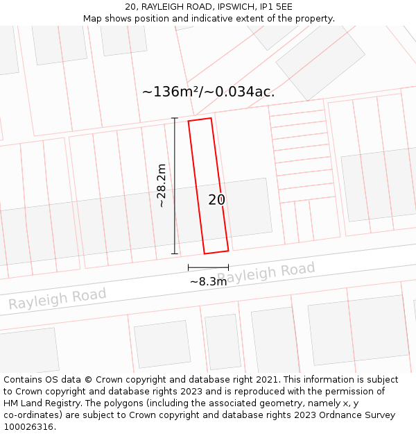 20, RAYLEIGH ROAD, IPSWICH, IP1 5EE: Plot and title map