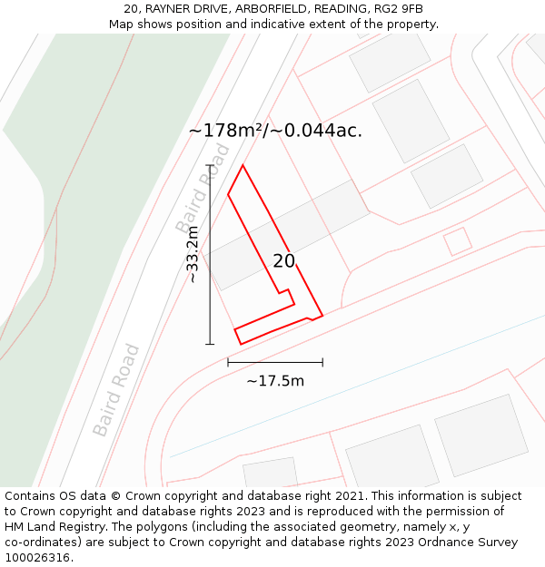 20, RAYNER DRIVE, ARBORFIELD, READING, RG2 9FB: Plot and title map