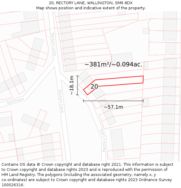 20, RECTORY LANE, WALLINGTON, SM6 8DX: Plot and title map