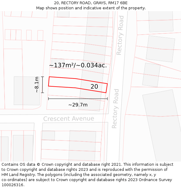 20, RECTORY ROAD, GRAYS, RM17 6BE: Plot and title map