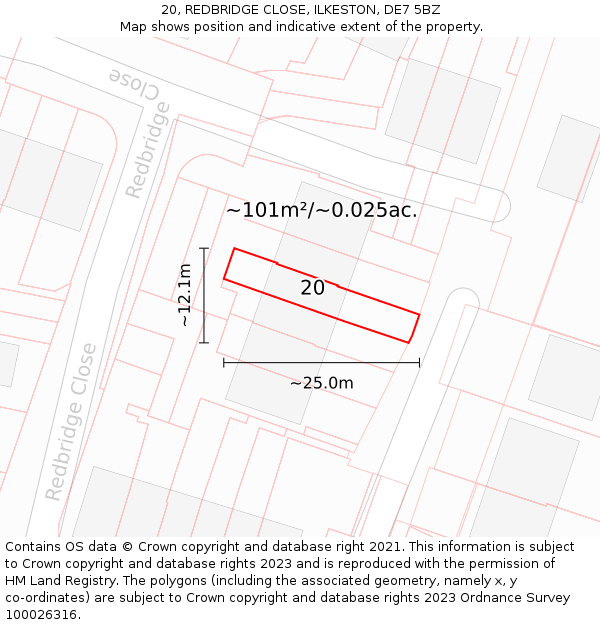 20, REDBRIDGE CLOSE, ILKESTON, DE7 5BZ: Plot and title map