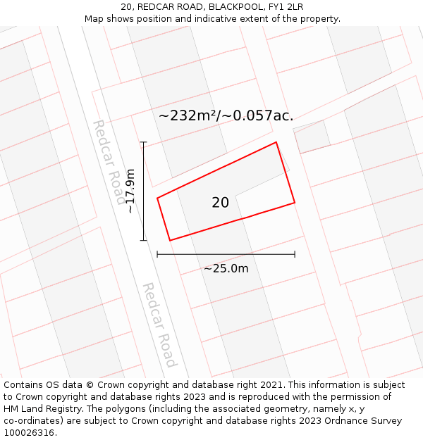 20, REDCAR ROAD, BLACKPOOL, FY1 2LR: Plot and title map