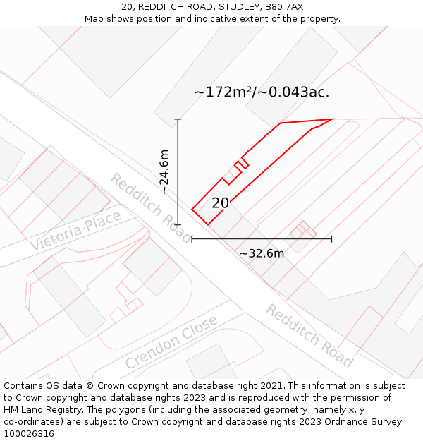 20, REDDITCH ROAD, STUDLEY, B80 7AX: Plot and title map