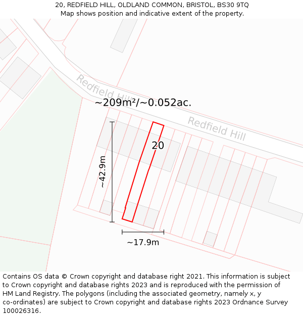 20, REDFIELD HILL, OLDLAND COMMON, BRISTOL, BS30 9TQ: Plot and title map