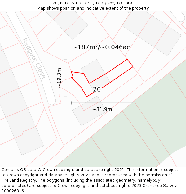 20, REDGATE CLOSE, TORQUAY, TQ1 3UG: Plot and title map