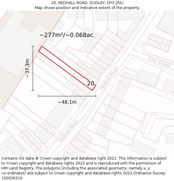 20, REDHALL ROAD, DUDLEY, DY3 2NU: Plot and title map