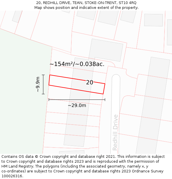 20, REDHILL DRIVE, TEAN, STOKE-ON-TRENT, ST10 4RQ: Plot and title map