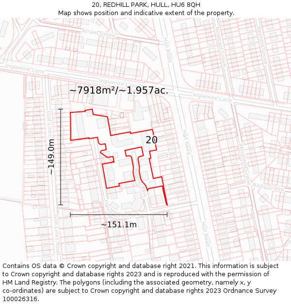 20, REDHILL PARK, HULL, HU6 8QH: Plot and title map