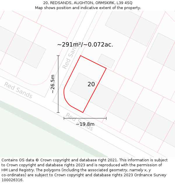 20, REDSANDS, AUGHTON, ORMSKIRK, L39 4SQ: Plot and title map