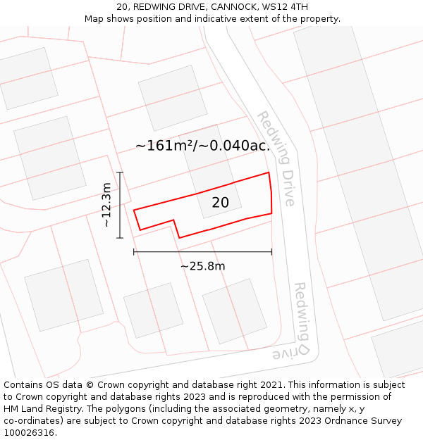 20, REDWING DRIVE, CANNOCK, WS12 4TH: Plot and title map