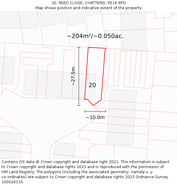 20, REED CLOSE, CHATTERIS, PE16 6PD: Plot and title map
