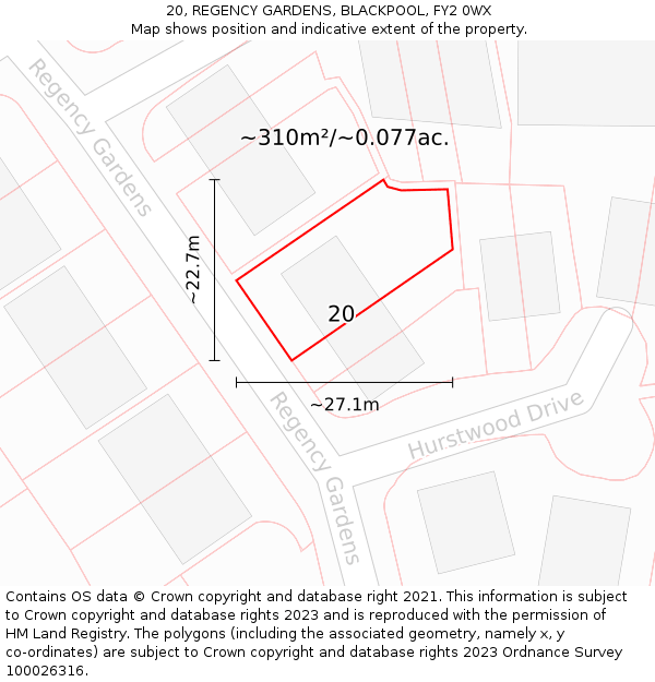 20, REGENCY GARDENS, BLACKPOOL, FY2 0WX: Plot and title map
